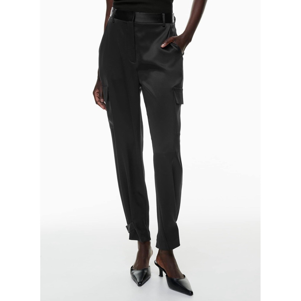 Aritzia Babaton‎ Refined Satin Cargo Pants Size 2 Black Ankle Straps Pockets